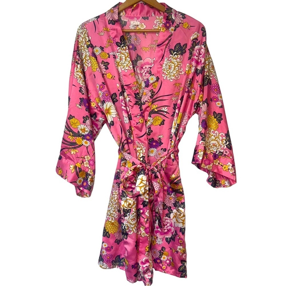 Layla Vibrant Pink Retro Floral Boho Midi Length Robe O/S